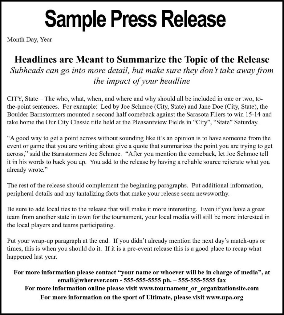 Sample Press Release