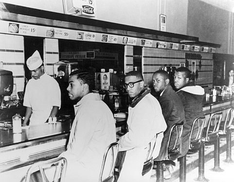 
Woolworths Sit‐In, Greensboro North Carolina, 13 Feb 1960
Joseph McNeil, Franklin McCain, Dave Richmond, and Ezzell Blair Jr.