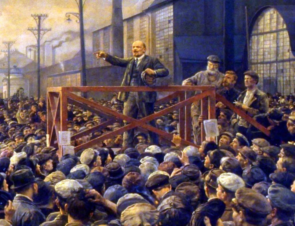 Communism's long tradition of outdoor meetings. Lenin speaking to the workers in Kiev. 